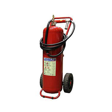 SG00269 Fluorine Free Foam Wheeled Extinguisher 50 liters AB (cartridge) The 50-liter fluorine-free foam fire extinguisher is a powerful and environmentally friendly solution for combating Class A and B fires. With its robust stainless steel construction and high-quality components, this extinguisher delivers reliable performance in demanding environments. It is ideal for industrial applications where safety and durability are essential.